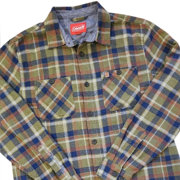 Coleman Men’s Flannel Shirt Green Large Plaid Button Long Sleeve Cotton Outdoors - Picture 2 of 6